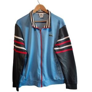 Vintage Lacoste Y2K Jacket Mens 2X Blue Striped Full Zip Retro Streetwear Skater